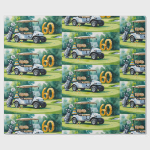 Papel De Presente Golf 60º Aniversário com Carrinho de Golfe em colo