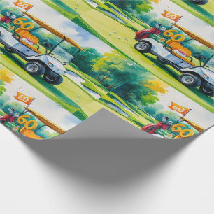 Papel De Presente Golf 60º Aniversário com Carrinho de Golfe em colo