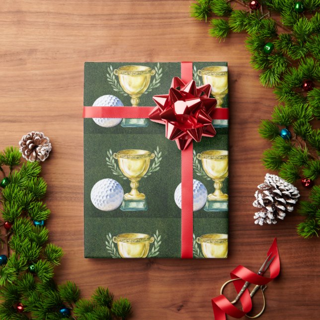 Papel De Presente Golf Ball com ouro de grama verde (Presente de Natal)