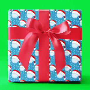 Papel De Presente Golf Balls Papai noel Hat e Flocos de Neve Azul Cl