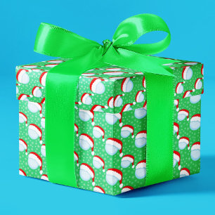 Papel De Presente Golf Balls Papai noel Hat & Snowflakes Verde Leve