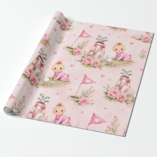 Papel De Presente Golf Bebê Menina para Chuvinha de Bebê em rosa