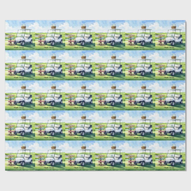 Papel De Presente Golf Easter holiday with golf cart and easter eggs (Aberto)