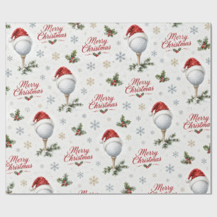 Papel De Presente Golf Feliz Natal Chapéu do Papai Noel Bola de Golf