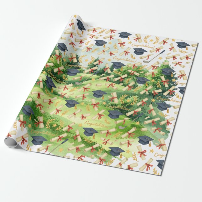 Papel De Presente Golf Graduation themed for Cat Lover Golfer (Desenrolado)