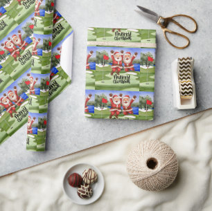 Papel De Presente Golf Natal Papai Noel com bandeira verde