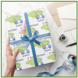 Papel De Presente Golf Personalizado Nome do Tema Aniversário