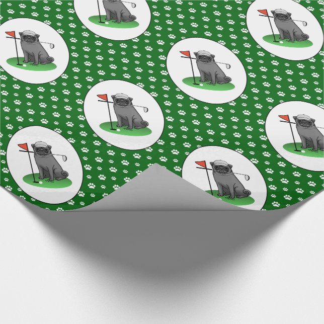 Papel De Presente Golf Pug Jogando Golfe (preto) Cachorro Bonito Eng (Ponta)