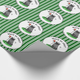 Papel De Presente Golf Pug Jogando Golfe (preto) Cachorro Bonito Eng