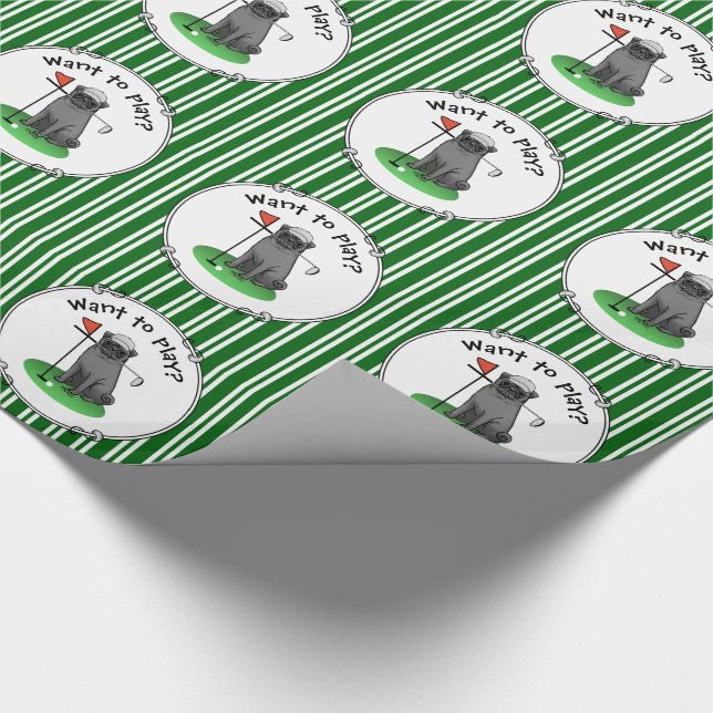 Papel De Presente Golf Pug Jogando Golfe (preto) Cachorro Bonito Eng (Ponta)