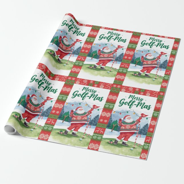 Papel De Presente Golf Santa in Ugly Sweater Golfing Merry Golfmas (Desenrolado)
