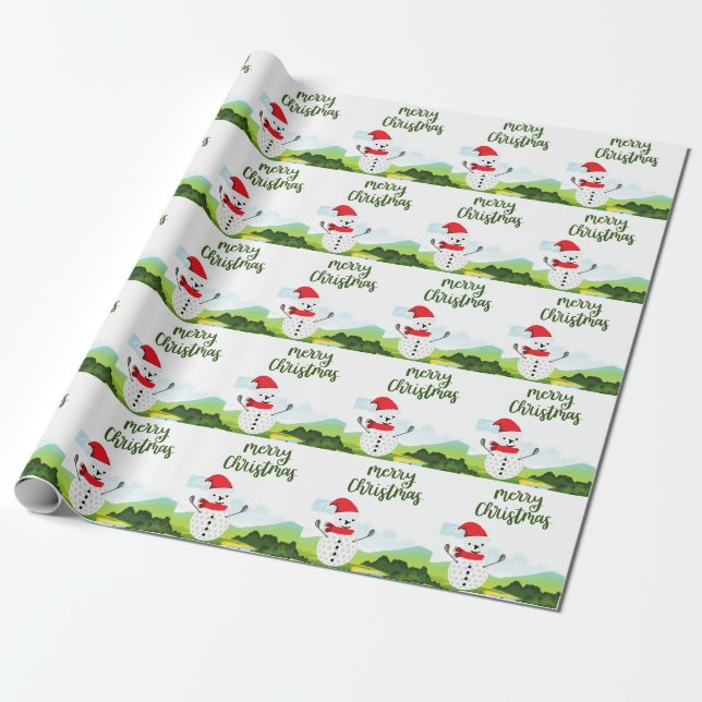 Papel De Presente Golf Snowman para Golfer Feliz Natal (Desenrolado)