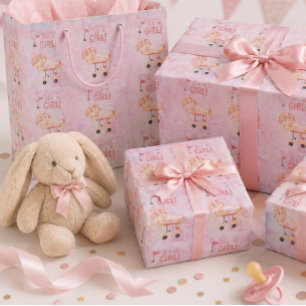 Papel De Presente Golfe É MENINA tema bebê rosa aquarela golfista