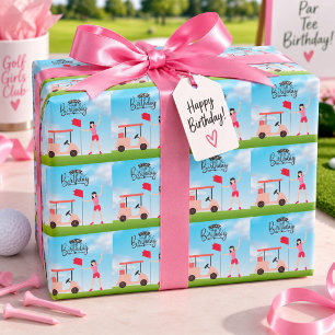 Papel De Presente Golfe É meu aniversário mulher golfista no verde  
