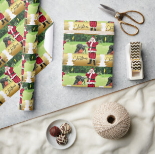 Papel De Presente Golfe Feliz Natal com Papai Noel Verde