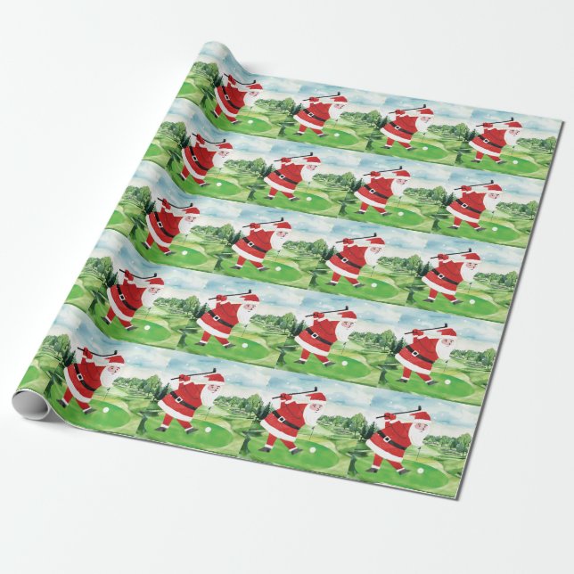 Papel De Presente Golfe Natal com golfe de Papai Noel (Desenrolado)