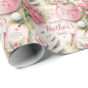 Papel De Presente Golfe no Dia das Mães com Bola de Golfe e Flores