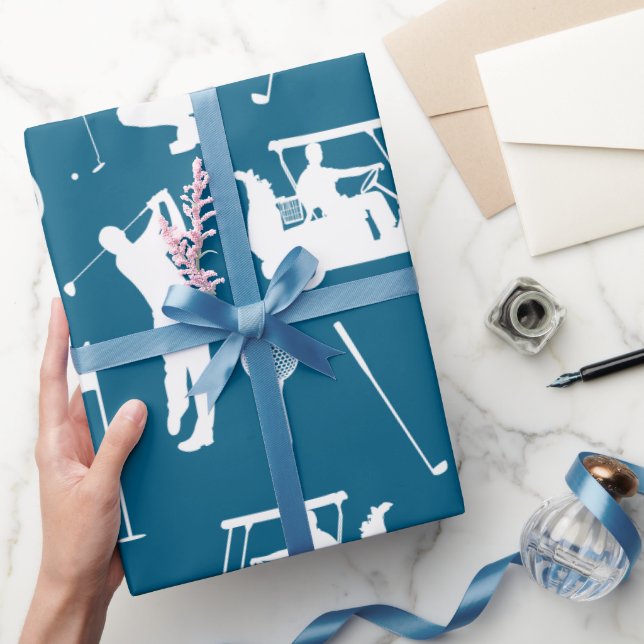 Papel De Presente Golfer com bola de golfe em fundo azul (Presentear)
