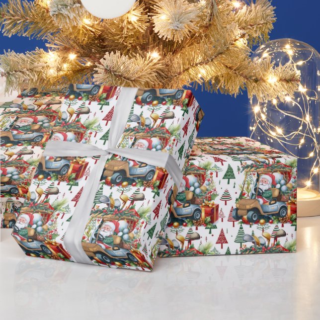 Papel De Presente Golfer Papai Noel no Natal do Carrinho de Golfe (Feriados)