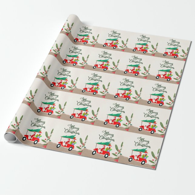 Papel De Presente Golfer Santa Claus montando carrinho de golfe no N (Desenrolado)