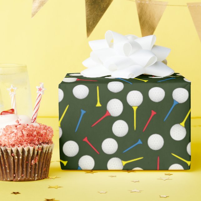 Papel De Presente Golgando Bolas e Tees de Golfe Golfista (Festa de aniversário)