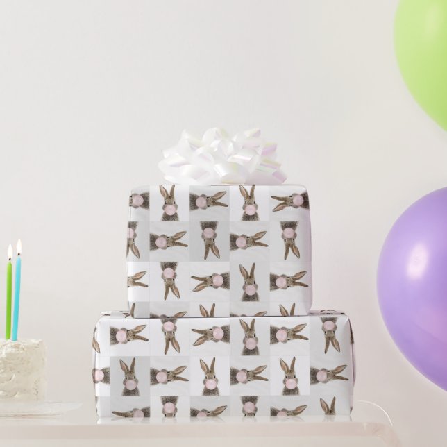 Papel De Presente Goma de bolhas rosa soprada no coelho (Presentes para festas)