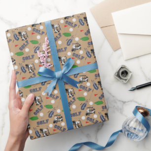 Papel De Presente Gone Golfing on Wood Brown