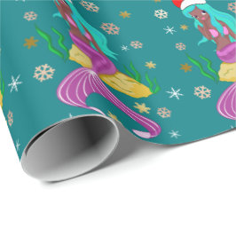 Papel De Presente Gorgeia de Natal, salmoura-de-neve, padrão dourado