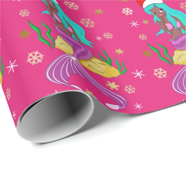 Papel De Presente Gorgeia de Natal, salmoura-de-neve, padrão dourado (Ponta do rolo)