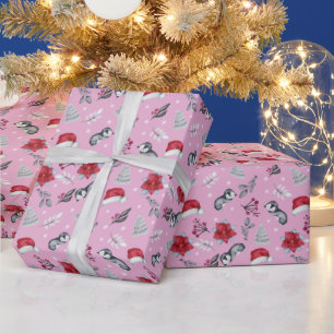 Papel De Presente Gorros de Papai Noel Frutas do Inverno Natal Moder
