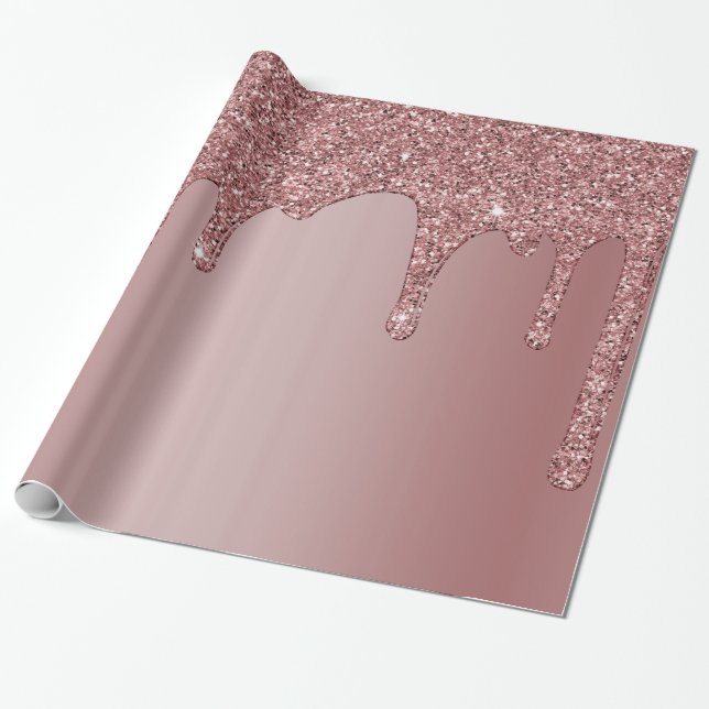 Papel De Presente Gotas de brilho com brilho Dourado de Rosa chic lu (Desenrolado)