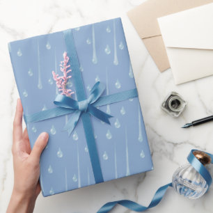 Papel De Presente Gotas de Chuva Caindo Fóris Dia Chuvoso Azul Escur