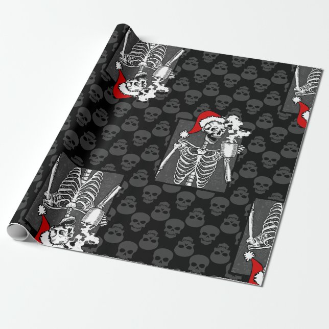 Papel De Presente goth black christmas skull coffee skeleton red (Desenrolado)