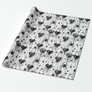 Papel De Presente Gothic Love Spooky Spider Web com Corações