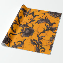 Papel De Presente Gothic Orange Blossom Floral Wrapping Paper