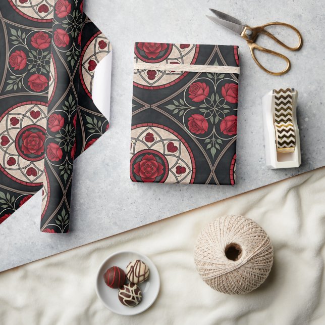 Papel De Presente Gothic Valentine Red Roses (Artesanato)
