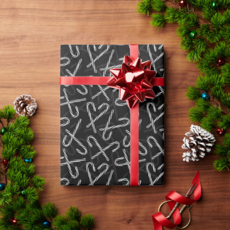 Papel De Presente Gothmas Black and White Candy Cane Pattern