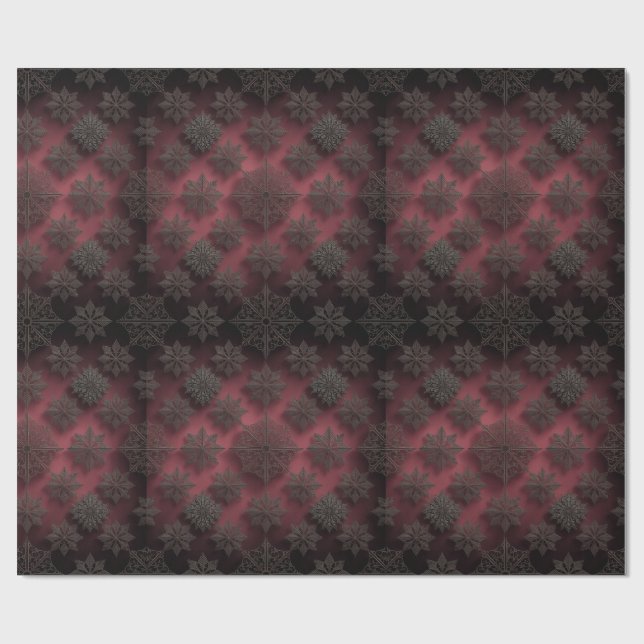 Papel De Presente Gothmas Black Floral Pattern on Deep Crimson Red  (Aberto)