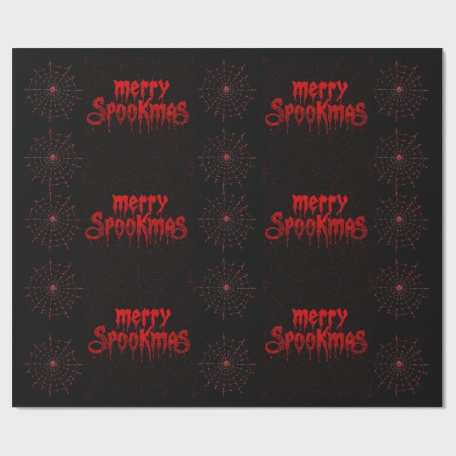 Papel De Presente Gothmas Bold Red Script on Black Goth Christmas (Aberto)