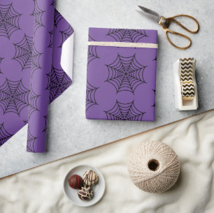 Papel De Presente Gótico Preto Roxo de Aranha do Halloween Spooky
