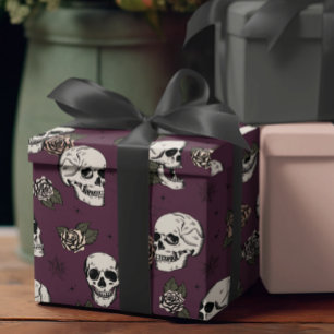 Papel De Presente Gótico Purple Skull and Floween Halloween