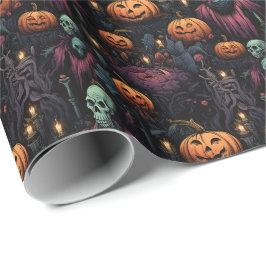 Papel De Presente Gótico Spooky Pumpkin Halloween Skull
