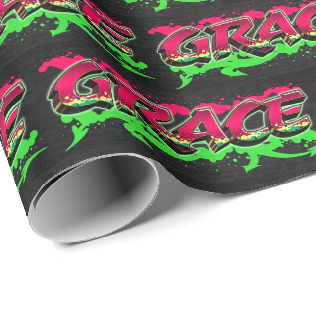 Papel De Presente Grace Vorname Name Graffiti red green (Ponta do rolo)