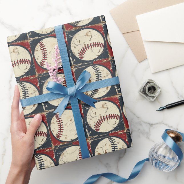 Papel De Presente Grade de Beisebol Vintage (Presentear)