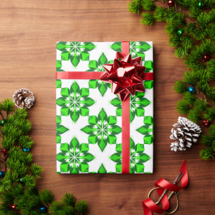 Papel De Presente ❄ Grade de Floco de Neve de Inverno Verde ❄