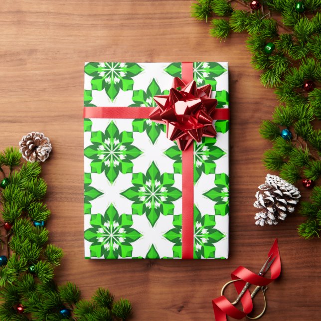 Papel De Presente ❄ Grade de Floco de Neve de Inverno Verde ❄ (Presente de Natal)