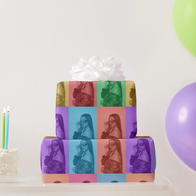 Papel De Presente Grade de Fotografias Personalizadas Modernas com P (Presentes para festas)