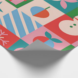 Papel De Presente Grade de Ícones de Natal Coloridos com Tema de Fér
