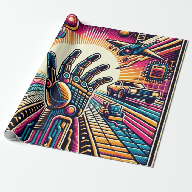 Papel De Presente Grades Laser e Temas Sci-Fi (Desenrolado)