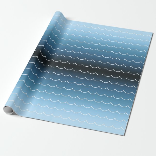 Papel De Presente Gradiente de Padrão de Onda Azul Moderno (Desenrolado)